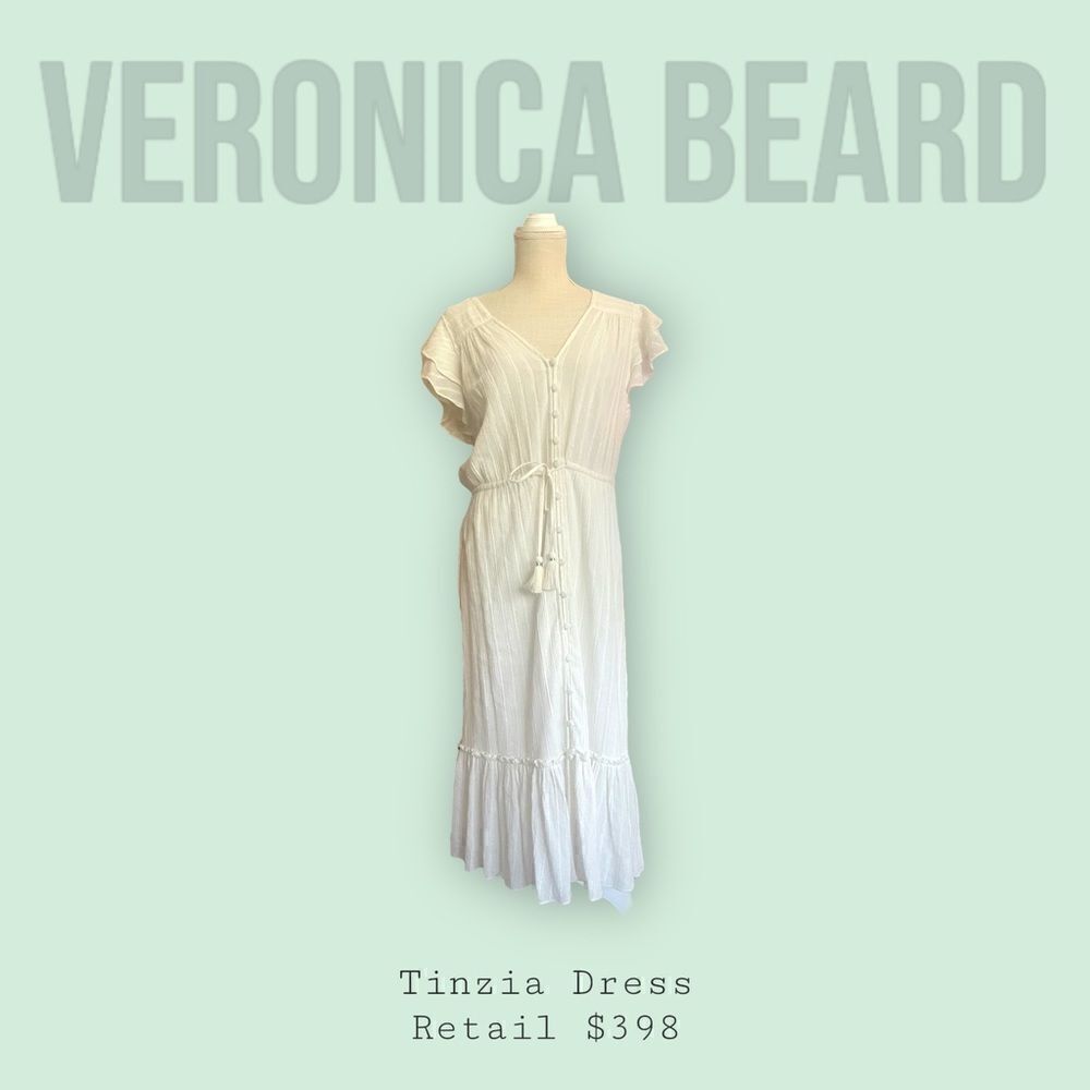 Veronica Beard | EUC TINZIA LUREX-STRIPED DRESS White Size Large L